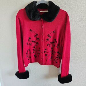 Ballinger Gold Woman SZ L Convertible Sweater Classic Vintage Embroidered Money